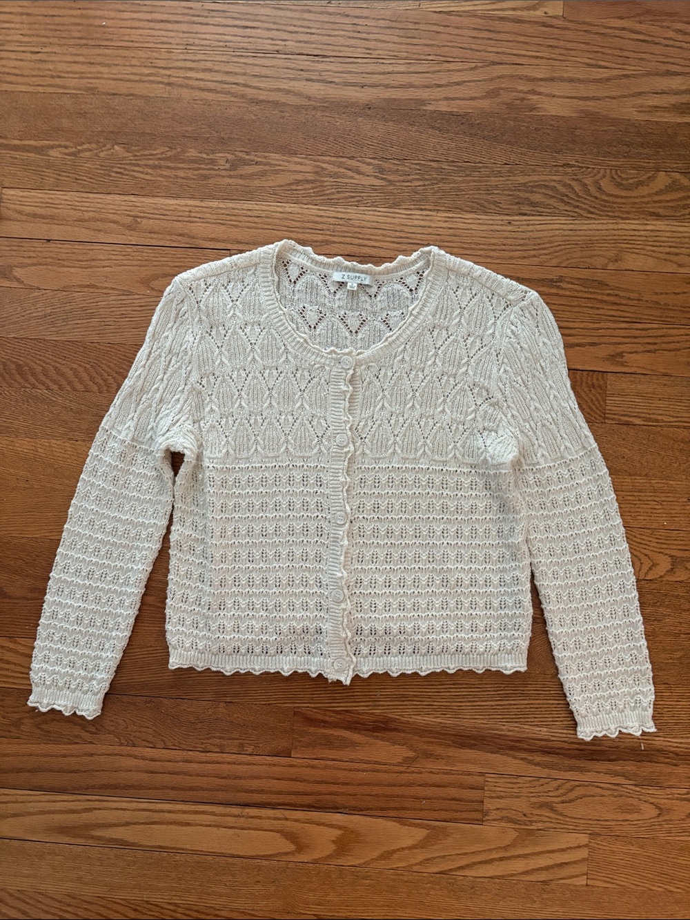 Z Supply Ivory Ecru Open-Knit Button Cardigan Small